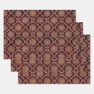 Goldrunden und Wirbel in Dunkelrot Geschenkpapier Set