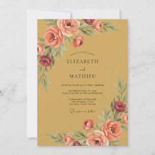 Goldruten-Malerische Blumenromanze Hochzeit Einladung