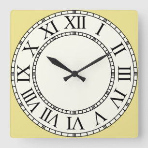 Goldrutenfarbenes und blassgelbes Zifferblatt mit  Quadratische Wanduhr