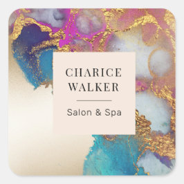 Goldsalon in Aquarellfarben und Monogramm in Welln Quadratischer Aufkleber