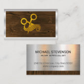 Goldsalonschere | Holz Metallic Visitenkarte (Vorne/Hinten)