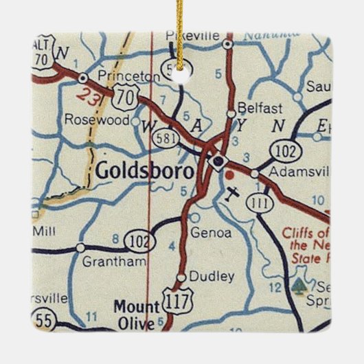 Goldsboro NC Vintage Karte Keramikornament (Rückseite)