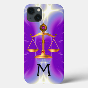 GOLDSCHALE DES GESETZES MIT EDDELSTEIN-MONOGRAMM R iPhone 13 HÜLLE
