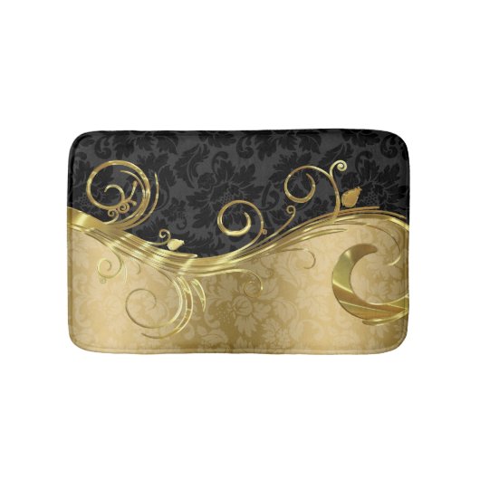 Goldschatten und wirbelnde und schwarze Damaskus Badematte (Vorderseite)