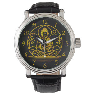 Goldschauender Buddha sitzt in der serenischen Med Armbanduhr