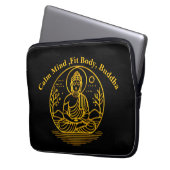 Goldschauender Buddha sitzt in der serenischen Med Laptopschutzhülle (Vorderseite Links)