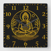 Goldschauender Buddha sitzt in der serenischen Med Quadratische Wanduhr (Vorderseite)