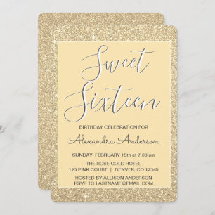 Goldschein-Glitzer-16. Geburtstag-Geburtstag Einladung