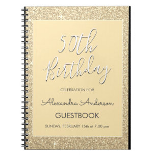 Goldschein-Glitzer-50. GeburtstagGuestbook Notizblock