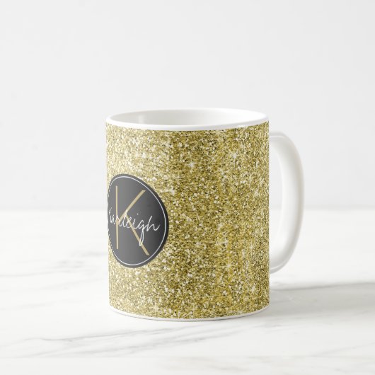 Goldschein-Imitat-Glitzer-Monogramm Kaffeetasse (VorderseiteRechts)