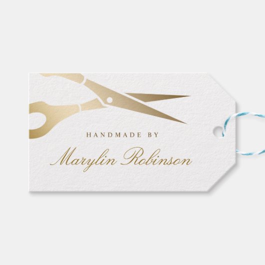 Goldschere | Elegante Schwarz-Weiß-Handarbeit von Geschenkanhänger (Vorderseite (Horizontal))