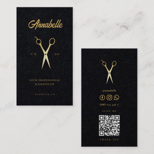 Goldschere Friseursalon Barbershop Qr Code Visitenkarte (Vorne/Hinten)