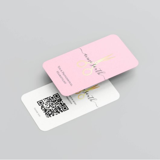 Goldschere Friseursalon QR Pink Visitenkarte