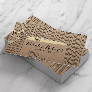 Goldschere Haar Stylist Salon Rustic Kraft Terminkarte