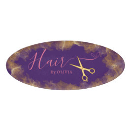 Goldschere Lila Haare Cut Schönheitssalon Elegante Namenschild