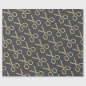 Goldschere Muster Dunkelgrau Geschenkpapier (Flach)