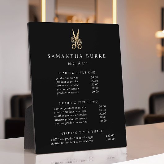 Goldschere Salon-Preise/Dienstleistungsanzeige Fotoplatte