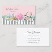 Goldschere und Streifen Rosa Blumenhaare Visitenkarte (Vorne/Hinten)