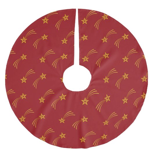 Goldschießsterne in Rot Polyester Weihnachtsbaumdecke (Vorderseite)