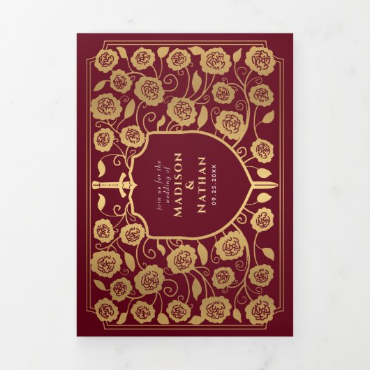 Goldschild-Hochzeit Dreifach Gefaltete Einladung (Cover)