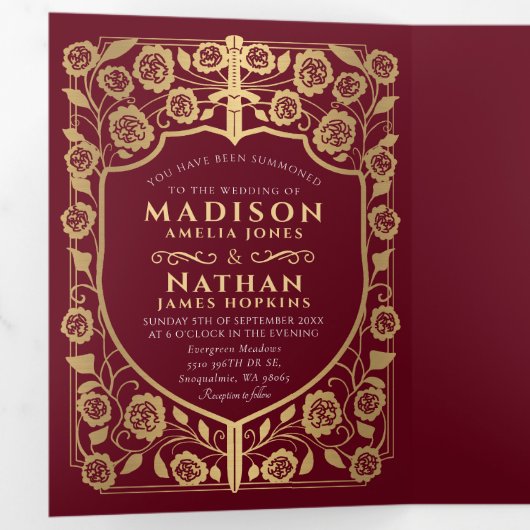 Goldschild-Hochzeit Dreifach Gefaltete Einladung (Innen Erste Seite)