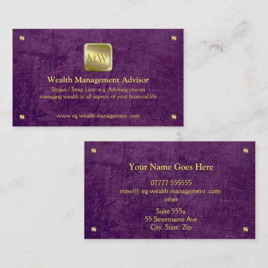 Goldschild lila Lederlook, Wealth Advisor Visitenkarte (Vorne/Hinten)