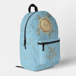 Goldschildkröte Glitzer Blau Personalisiert Bedruckter Rucksack