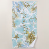 Goldschildkröte Tropischer Personalisierter Name Strandtuch (Vorderseite)