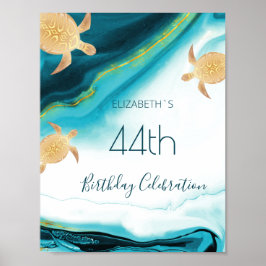 Goldschildkröten Aquamarin Tinte Custom Geburtstag Poster