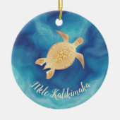 Goldschildkröten Mele Kalikimaka Hawaiianische Wei Keramik Ornament (Vorne)