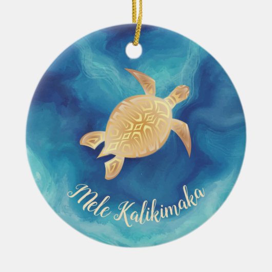 Goldschildkröten Mele Kalikimaka Hawaiianische Wei Keramik Ornament (Vorne)