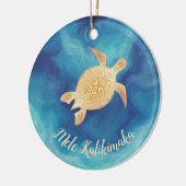 Goldschildkröten Mele Kalikimaka Hawaiianische Wei Keramik Ornament (Links)