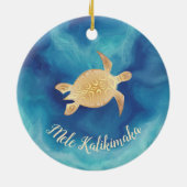 Goldschildkröten Mele Kalikimaka Hawaiianische Wei Keramik Ornament (Hinten)