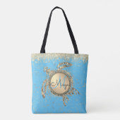 Goldschildkröten-Monogram-Glitzer auf BLue Tasche (Rückseite)