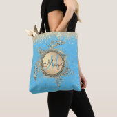 Goldschildkröten-Monogram-Glitzer auf BLue Tasche (Von Nahem)