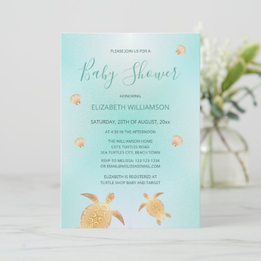 Goldschildkröten | Neutrale Babydusche für Geschle Einladung (Stehend Vorderseite)