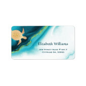 Goldschildkröten Türkis Aquarell Tinte Küste Adressaufkleber (Vorne)