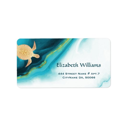 Goldschildkröten Türkis Aquarell Tinte Küste Adressaufkleber (Vorne)