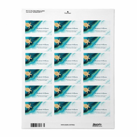 Goldschildkröten Türkis Aquarell Tinte Küste Adressaufkleber (Vorne)