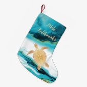 Goldschildkrötenstamm Aquamariner Marmor Mele Kali Kleiner Weihnachtsstrumpf (Vorderansicht (hängend))