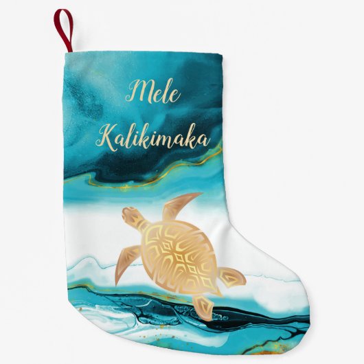 Goldschildkrötenstamm Aquamariner Marmor Mele Kali Kleiner Weihnachtsstrumpf (Vorderseite)