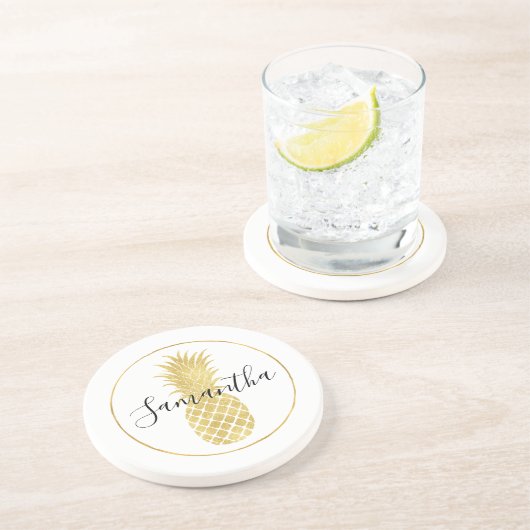 Goldschillernde Ananas Getränkeuntersetzer (Seite)