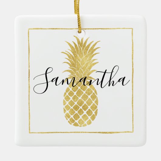 Goldschillernde Ananas Keramikornament (Vorderseite)