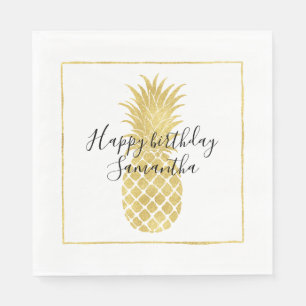Goldschillernder Ananas-Geburtstag Serviette