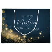 Goldschimmer am Geburtstag, Mitternacht, blau glän Große Geschenktüte (Vorderseite)