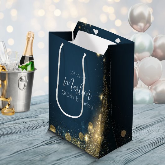 Goldschimmer am Geburtstag, Mitternacht, blau glän Mittlere Geschenktüte