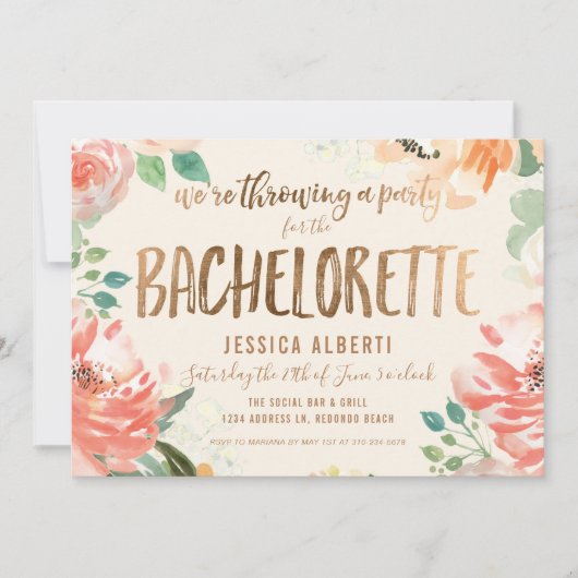 Goldschimmer-Junggeselinnen-Abschied Einladung (Vorderseite)