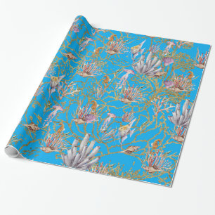 Goldschimmer Unterwasserkorallen Seepferd Aquarium Geschenkpapier