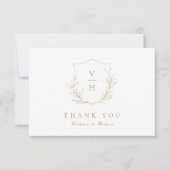 Goldschlichte Hochzeit mit botanischem Wappen Dankeskarte (Vorderseite)
