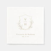 Goldschlichte Hochzeit mit botanischem Wappen Serviette (Vorderseite)